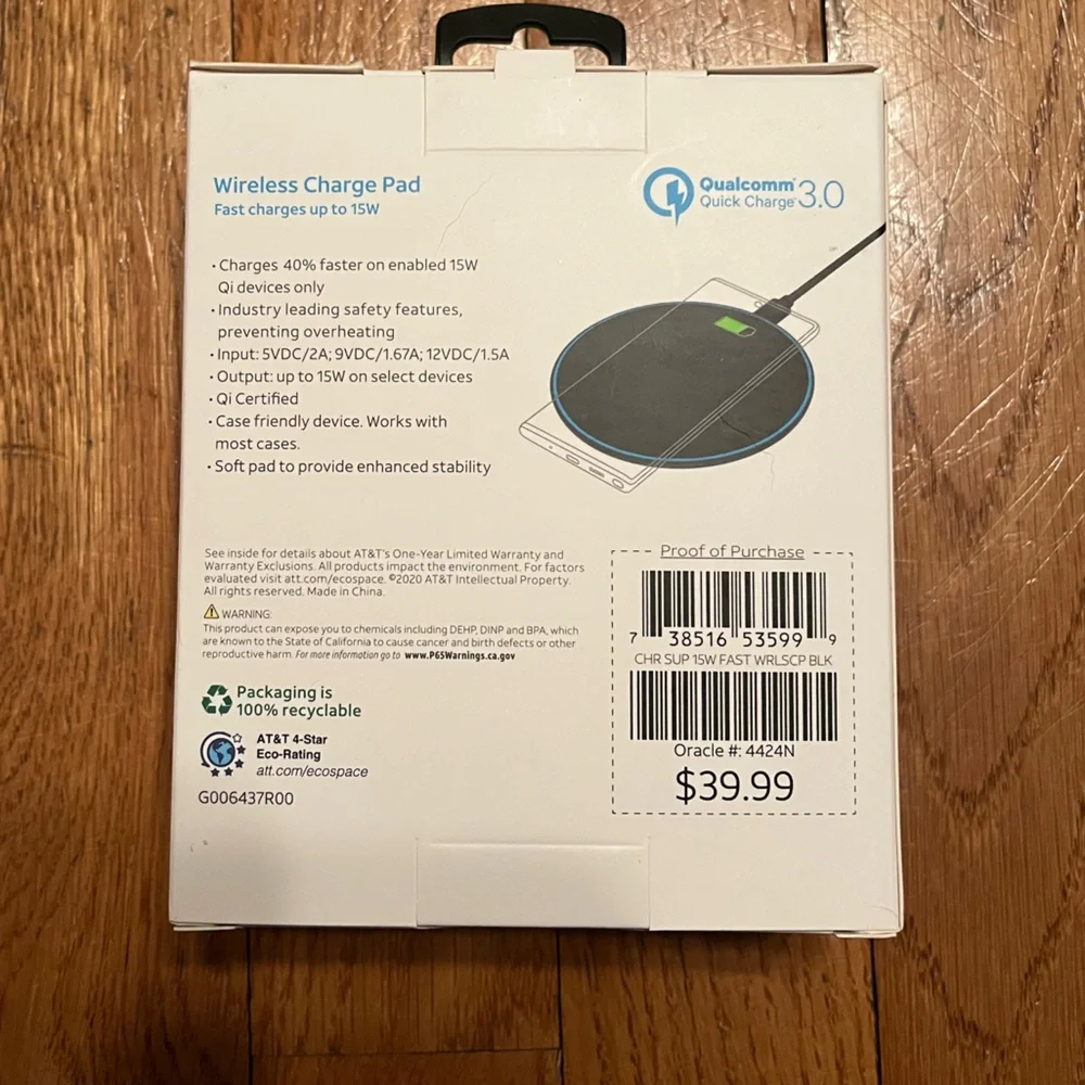 AT&T Wireless Charge Pad - Black and Blue